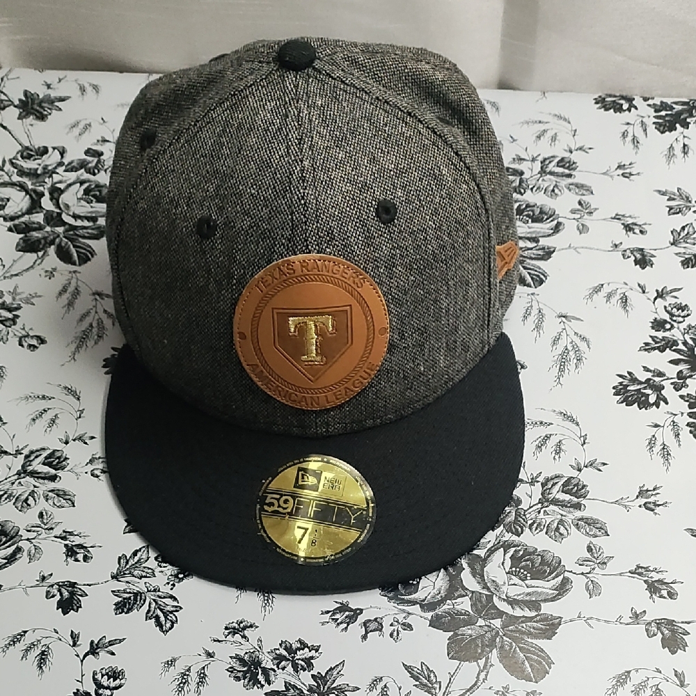 Gray and Black Vintage Texas Rangers Cap with Leather Patch